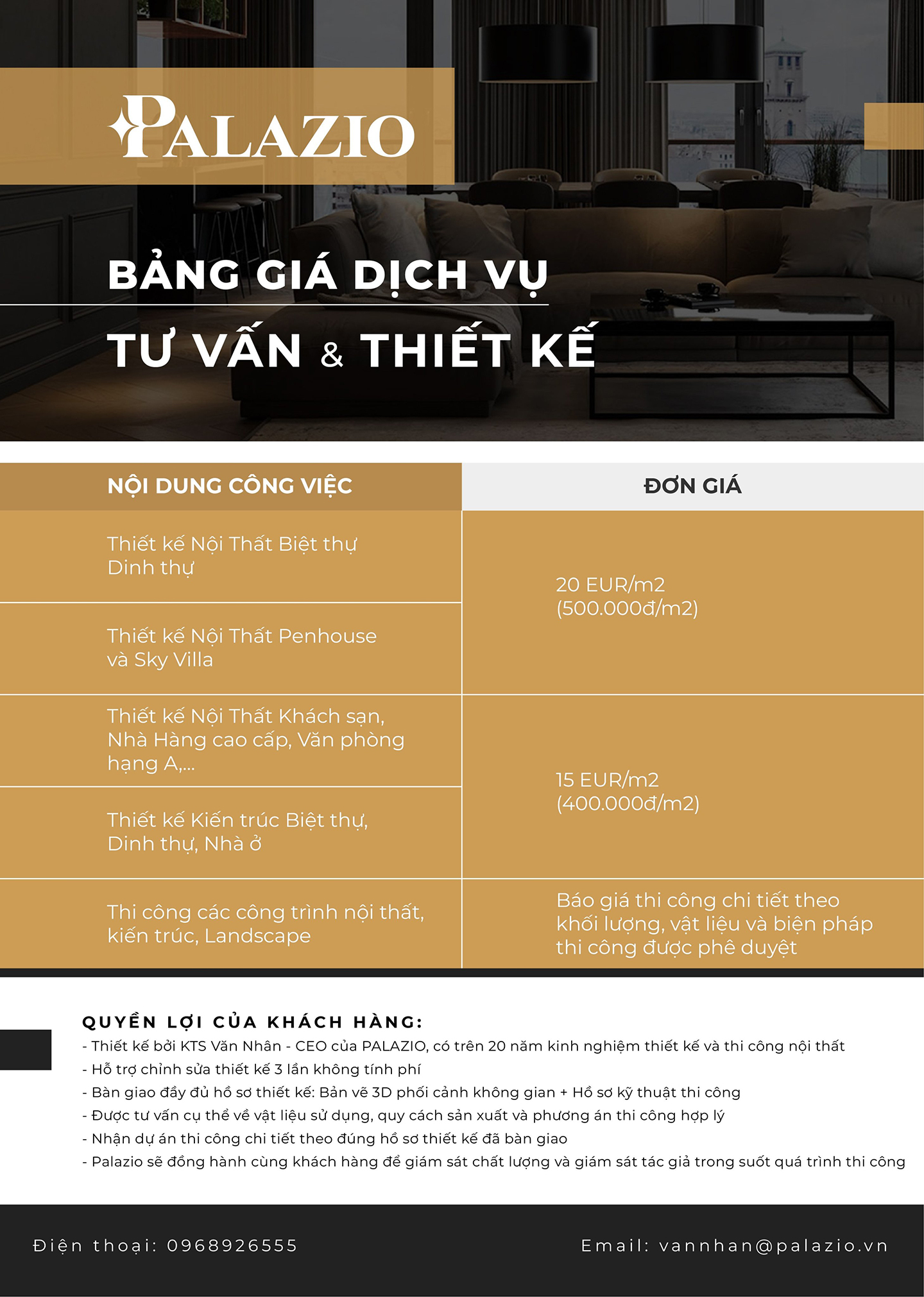 PALAZIO – Thiết kế kiến trúc, thi công nội thất phong cách châu Âu chuyên nghiệp & đẳng cấp